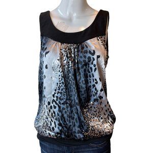 IZ Womens Blouse Top Cheetah Print Scoop Neck Sleeveless Black White Size Large